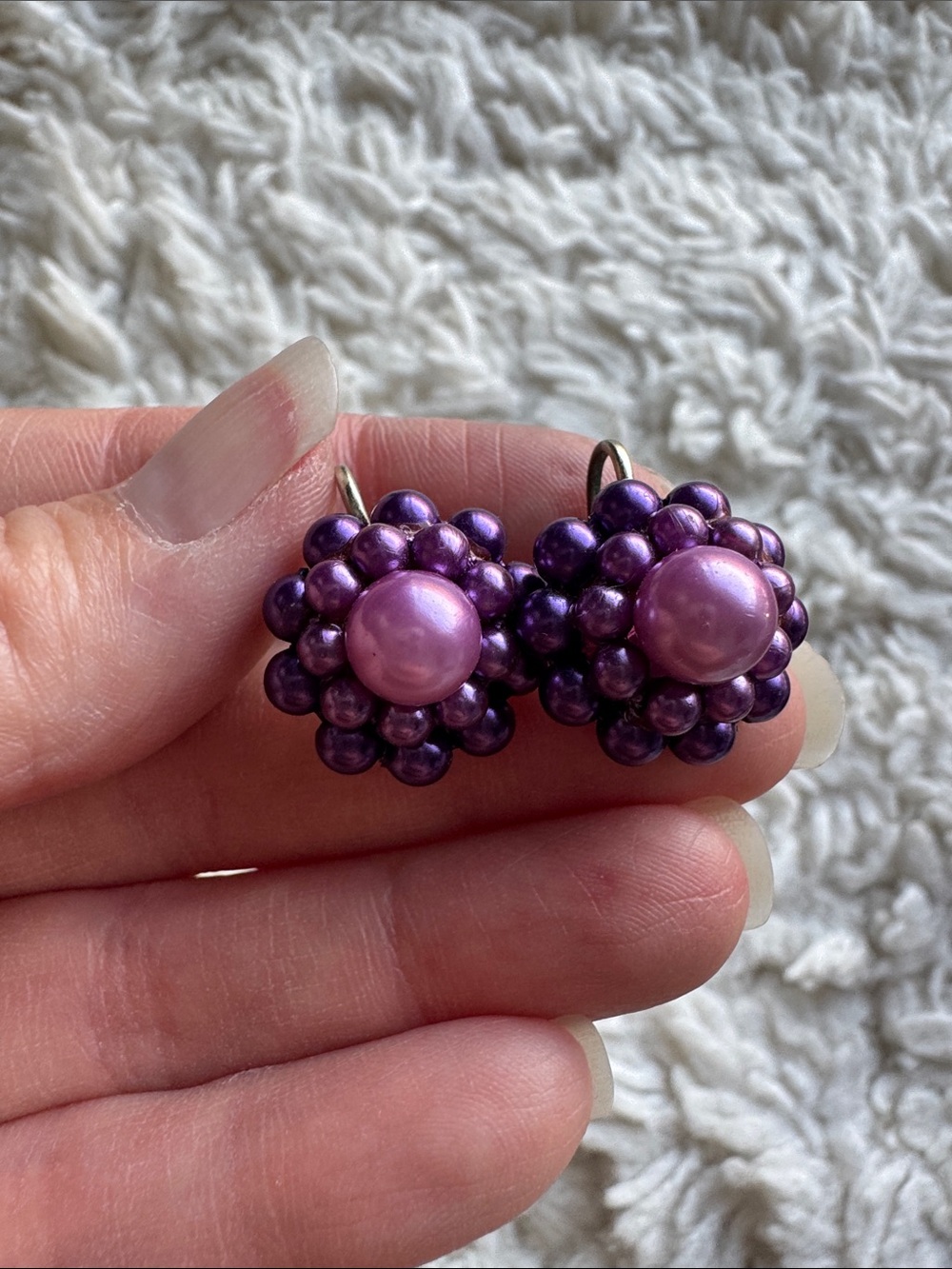 Vintage Purple Beaded Screw Backs